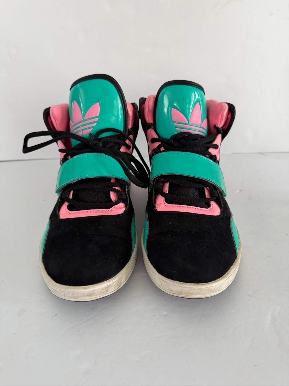 Adidas Originals High Top Sneakers Men's Size 9.5 Black Teal Pink Rare Shoes.